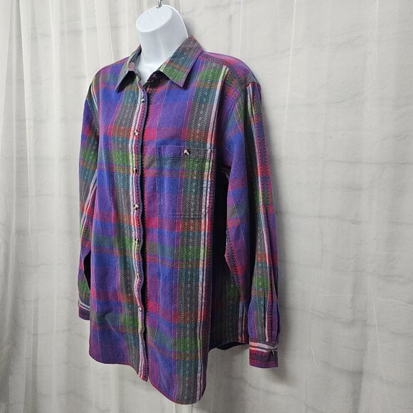 Vintage Cabin Creek Button Down Blouse Purple Green Plaid Preppy Boho 18W - Picture 6 of 12